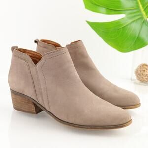 Franco Sarto Laslo Boot Size 6.5 Taupe Gray Nubuck Bootie Low Block Heel